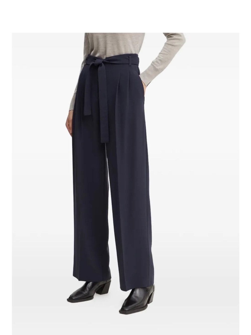 Anthropologie Navy Belted Wide-Leg Pants